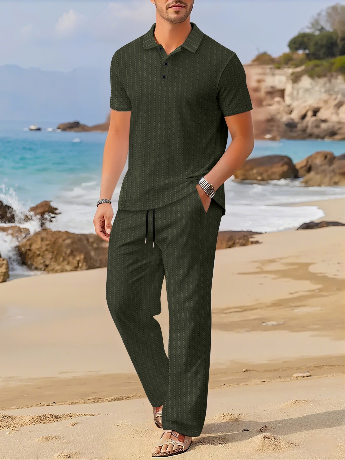Summer Clothing Sets - Letni zestaw męski: koszulka z krótkim