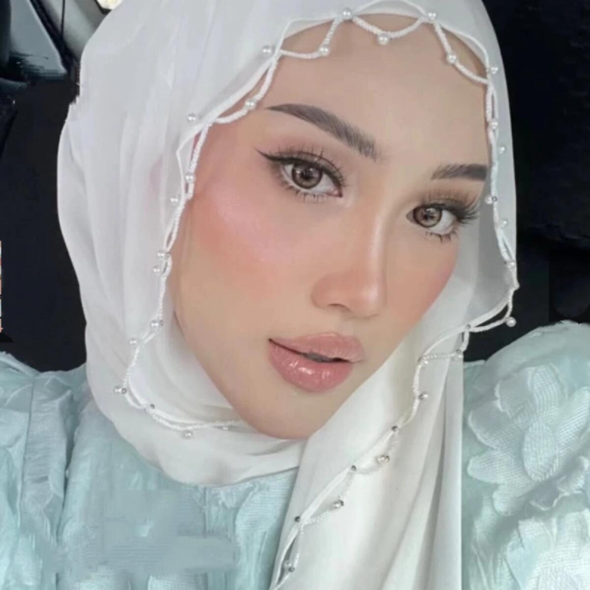 Summer Clothing Hijab - Chusta Hidżab Gładka Perłowa Szyfonowa Paszmina