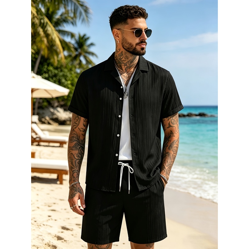 Summer Clothing Sets - Męski letni zestaw casualowy, koszula z