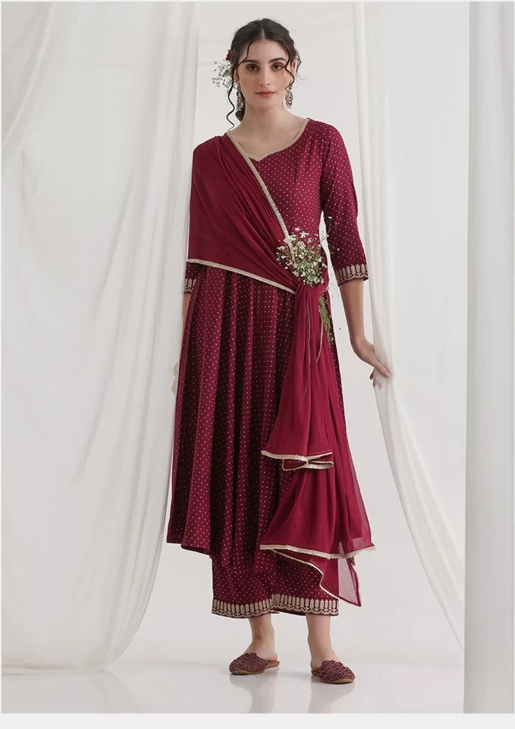Damski bordowy etniczny zestaw – Summer Clothing Pakistan recenzja i cena