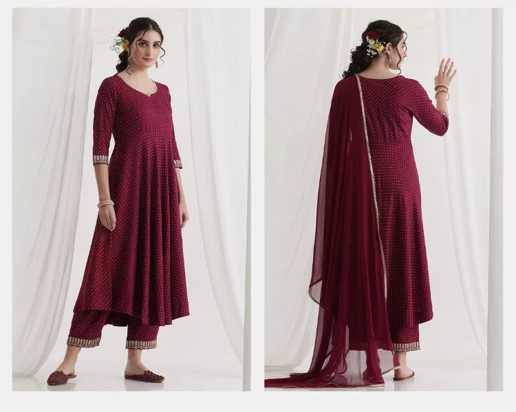 Damski bordowy etniczny zestaw – Summer Clothing Pakistan recenzja i cena
