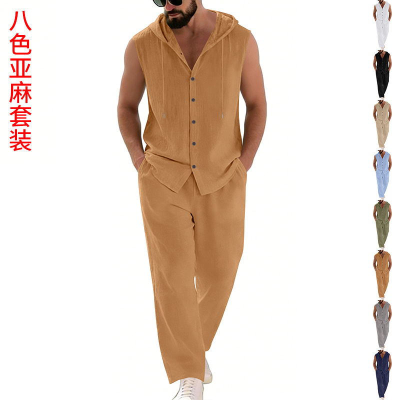 Męski lniany komplet casualowy – Summer Clothing Sets recenzja i cena